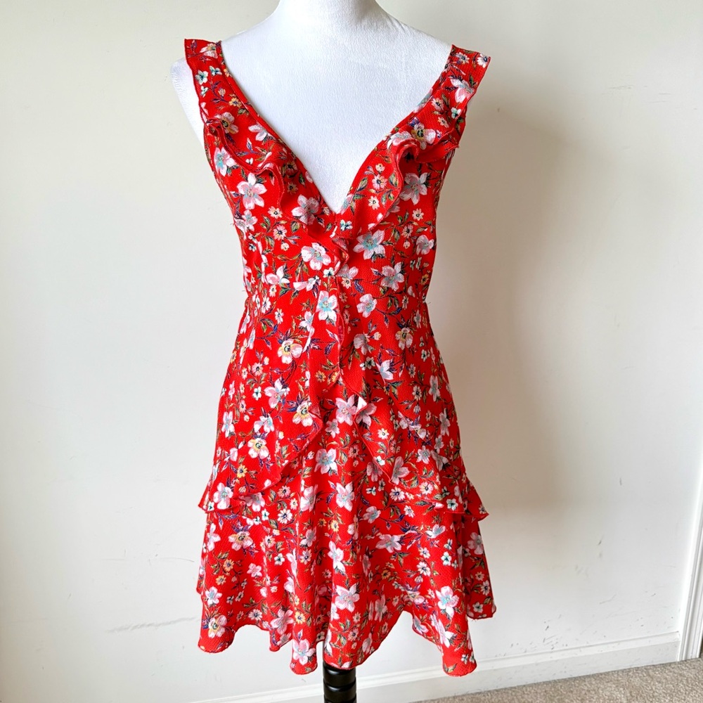 REVOLVE x Louna V-Neck Ruffled Tie Open Back Dress—SZ. Medium